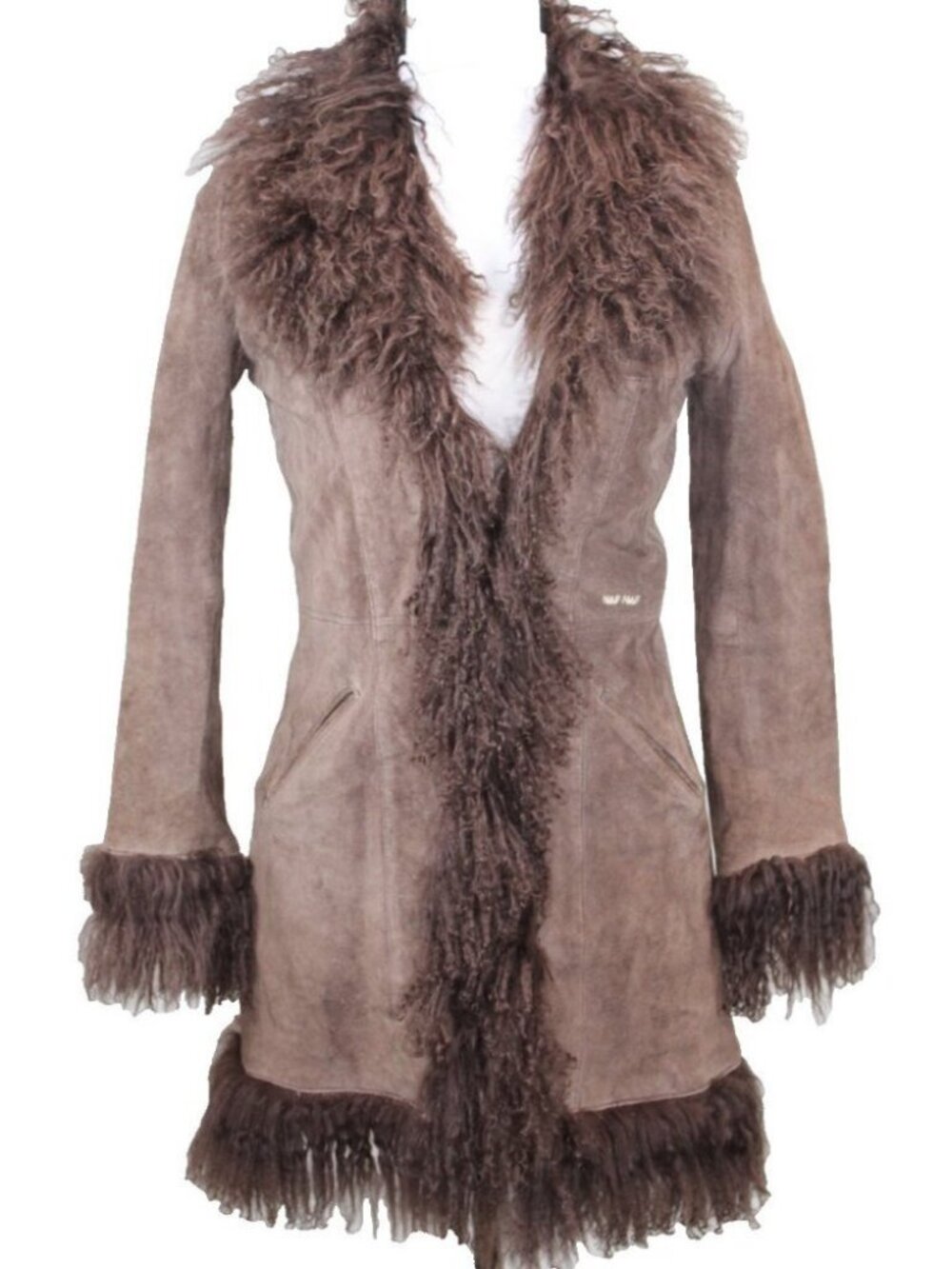 Vintage Y2K NAF NAF Brown Afghan Coat | Fluffy Pig Suede Jacket | Juniors 14